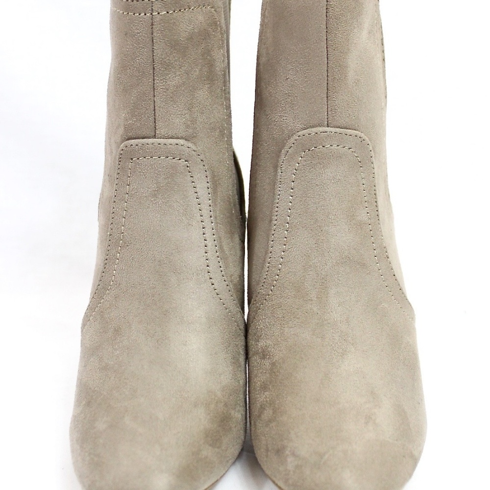 Round Toe Suede Clear Perspex Lucite Heel Bootie - Picture 3 of 5